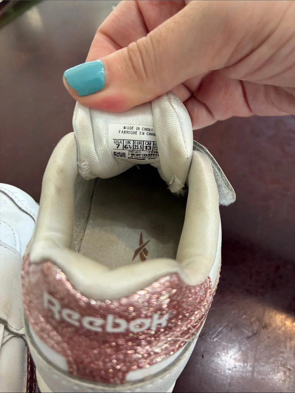 Reebok Kids White Sneakers with Pink Glitter Accents - Velcro